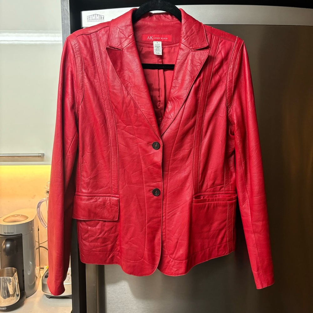AK Anne Klein Red Leather Blazer